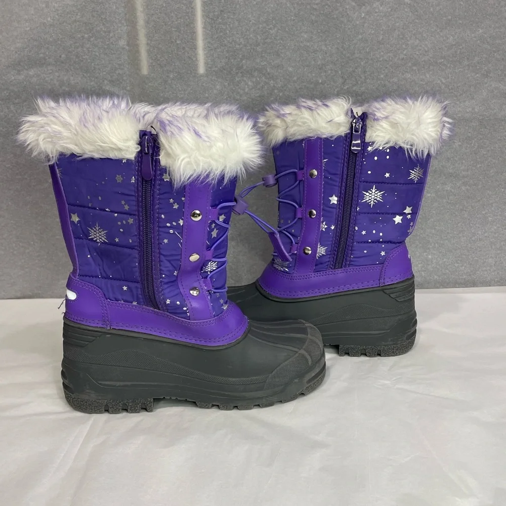 Purple Snowflake Thermolite Kids Snow Winter Rain Boots Fur Lined Size 3